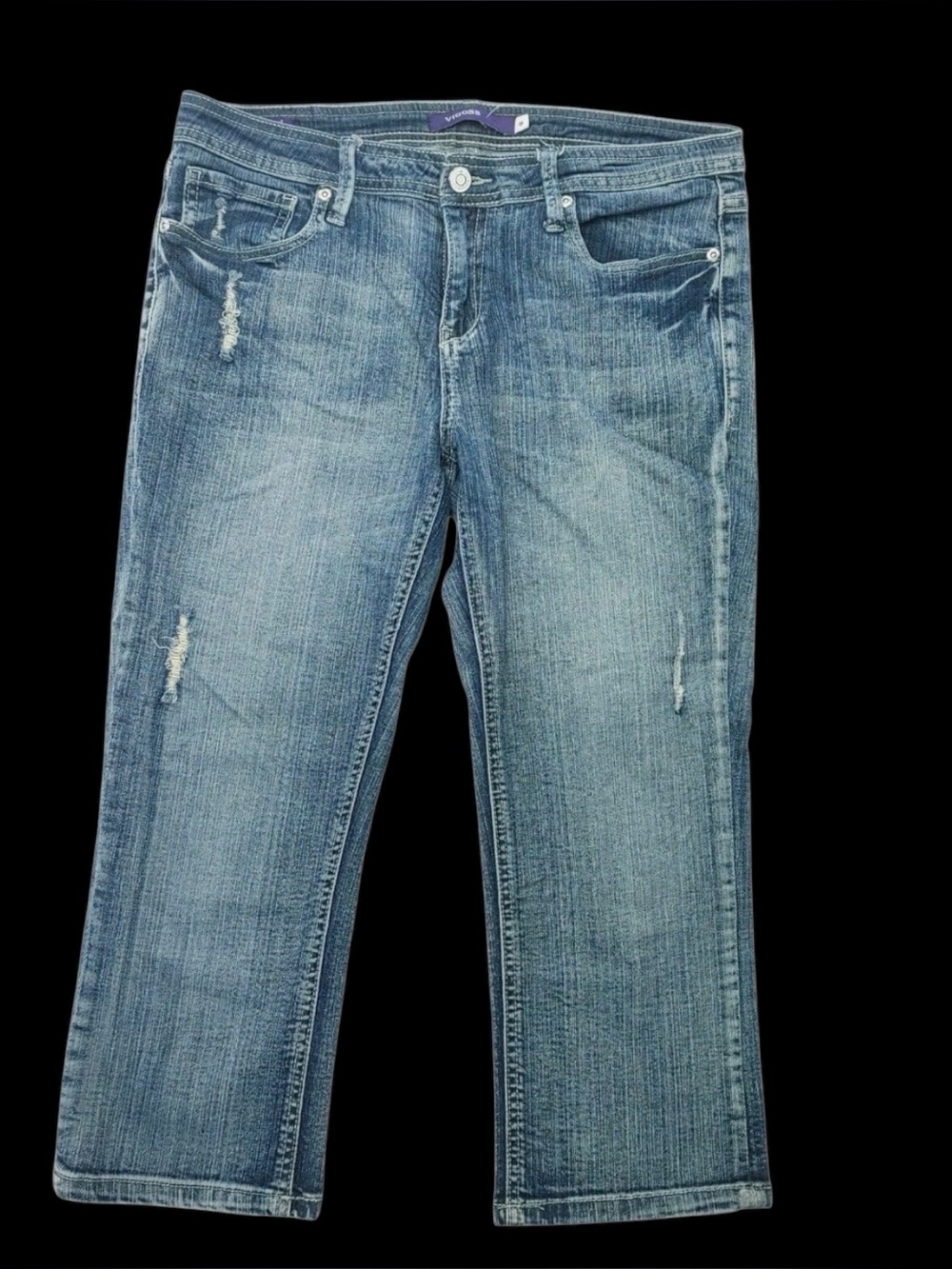 Vigoss Women’s Capri Jeans Distressed  Blue Denim Juniors Size 9 Worn Twice!